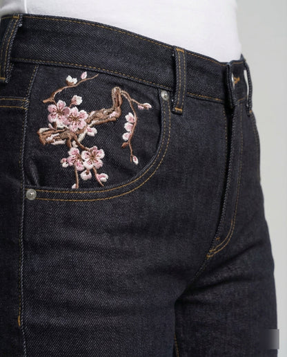 Jeans Donna Vita Alta Ricamo Perline Slim