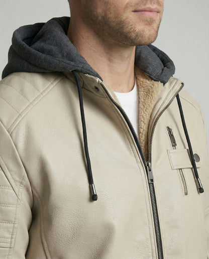 Giacca Uomo in Pelle con Cappuccio Integrato