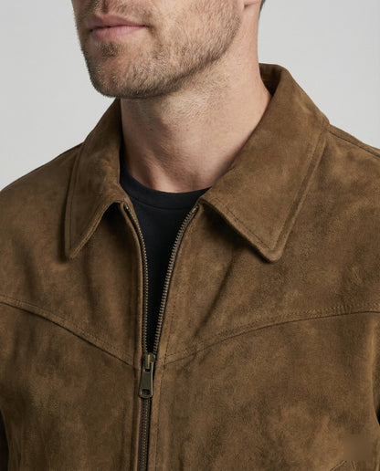 Bomber Uomo in Pelle Scamosciata Vestibilità Regular