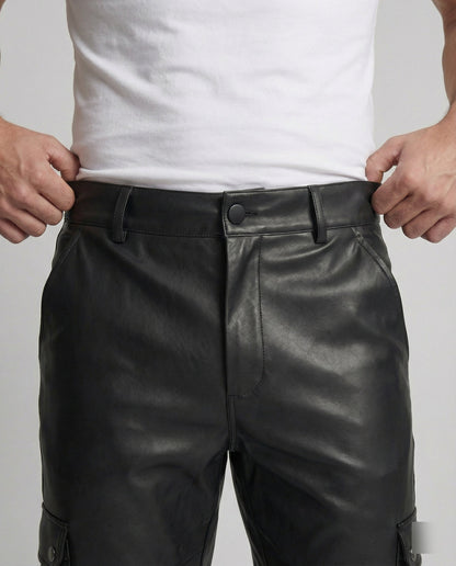Pantaloni Cargo Uomo in Ecopelle con Tasche Laterali