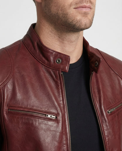 Giacca Moto Uomo in Pelle Slim Fit
