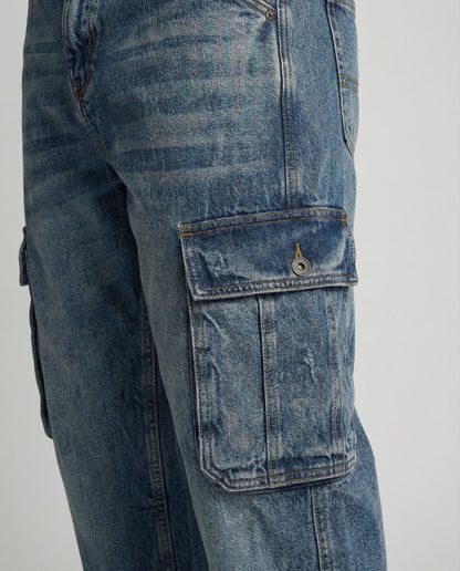 Jeans Cargo Uomo Tasche Comode Vestibilità Ampia