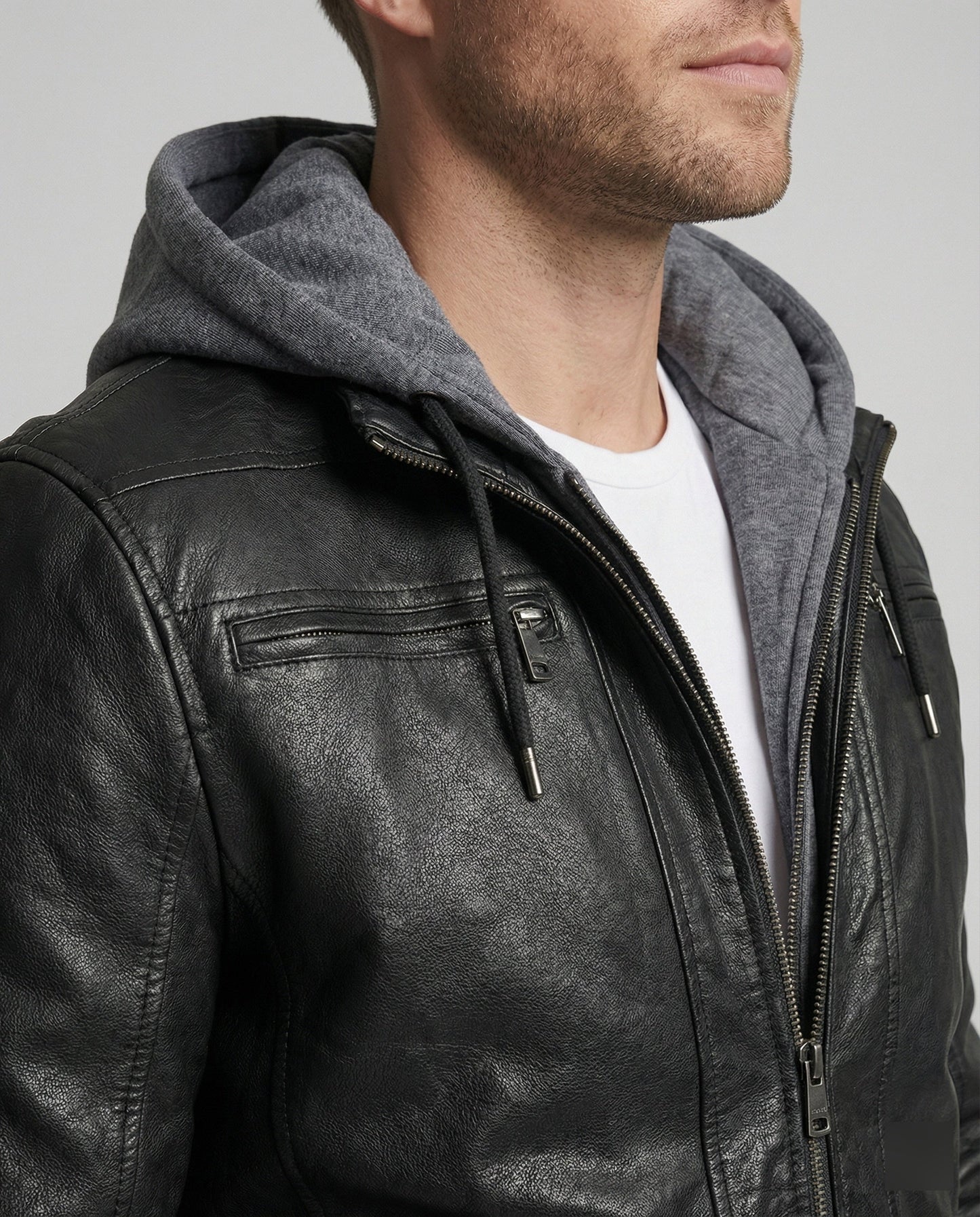 Giacca Uomo in Pelle con Cappuccio