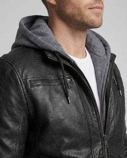 Giacca Uomo in Pelle con Cappuccio