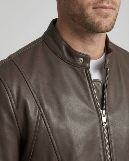 Giacca Bomber Uomo in Pelle Collo Alto