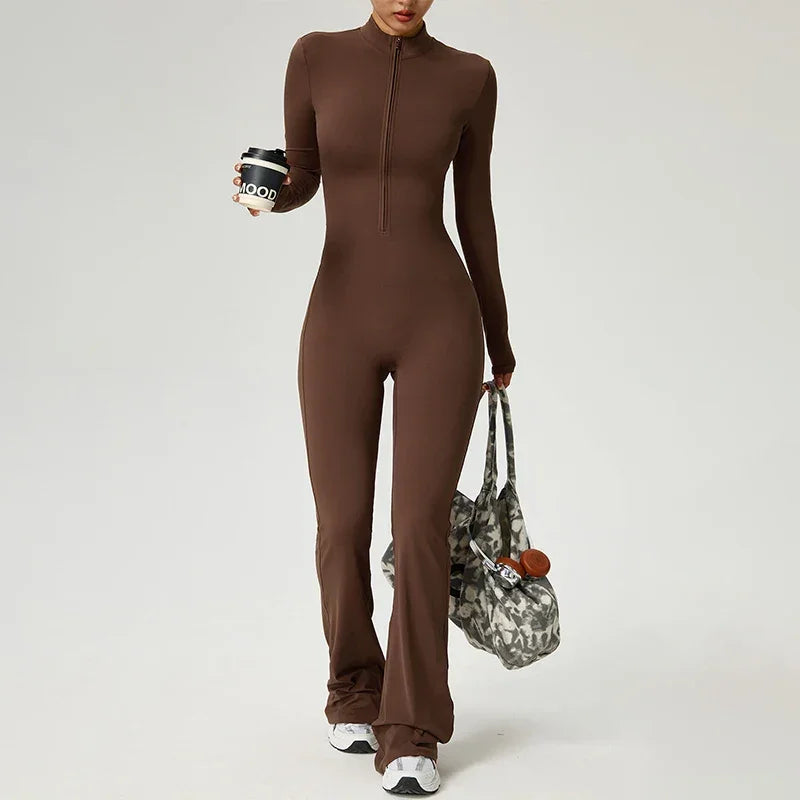 Tuta Yoga Donna Maniche Lunghe con Zip Slim Fit - Vesarelli
