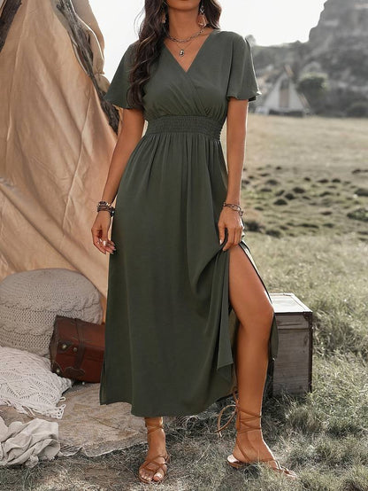 Abito Maxi Donna Scollo a V Stile Boho Elegante