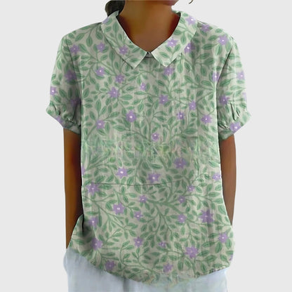 Blusa Donna con Colletto a Fiori Manica Corta