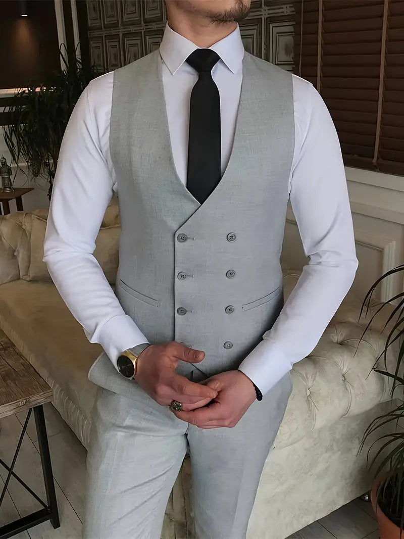 Completo Business Uomo Blazer Gilet e Pantaloni Taglio Classico