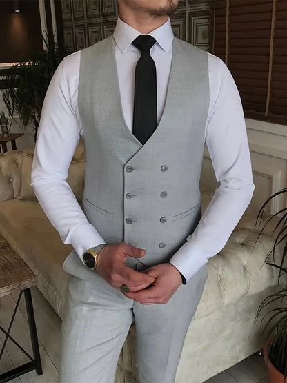Completo Business Uomo Blazer Gilet e Pantaloni Taglio Classico