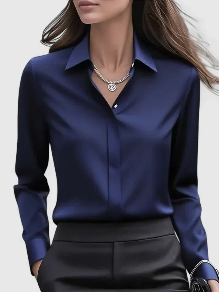 Camicia Donna in Satin con Bottoni e Manica Corta