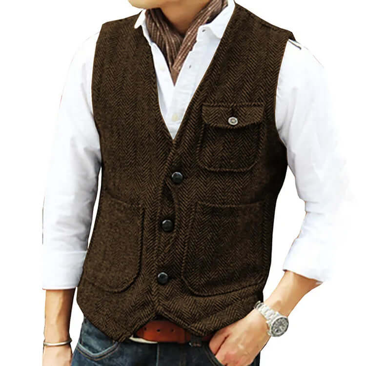 Gilet Uomo Effetto Cashmere Chiusura Singola Elegante