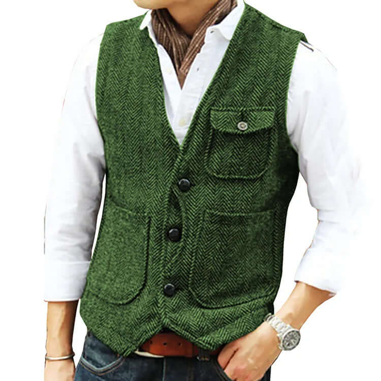 Gilet Uomo Effetto Cashmere Chiusura Singola Elegante