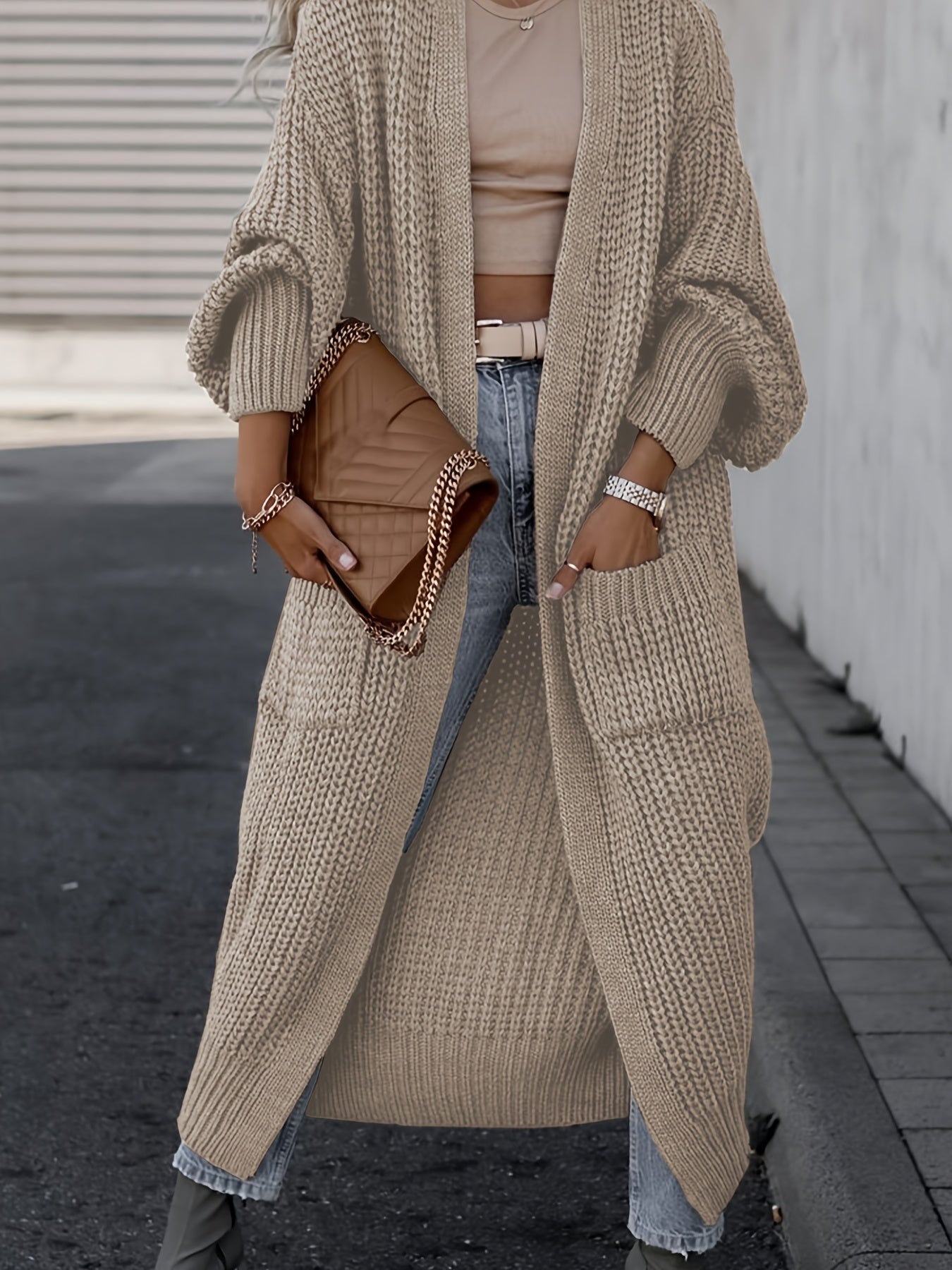 Cardigan Donna Casual con Tasche Maglia Morbida