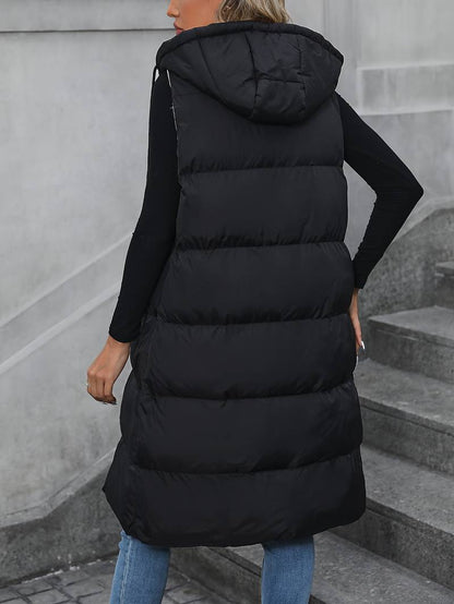 Gilet Lungo Donna con Cappuccio e Chiusura Zip