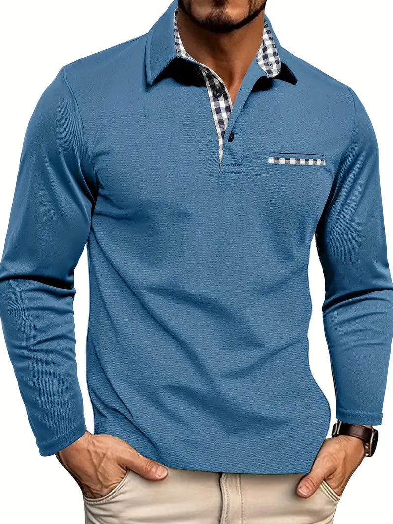 Polo Uomo Business Manica Lunga Motivo Quadri Casual