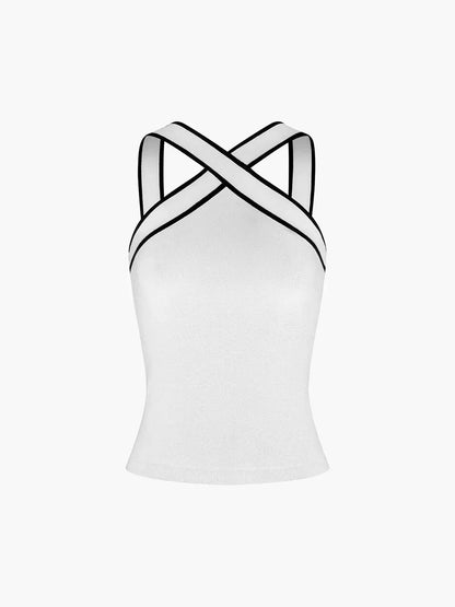 Débardeur femme en coton léger, avec bretelles croisées à l'arrière et un design ajusté pour un look décontracté.