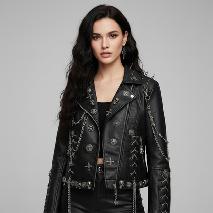 Giacca Unisex Biker con Elementi in Metallo - Brentozzi