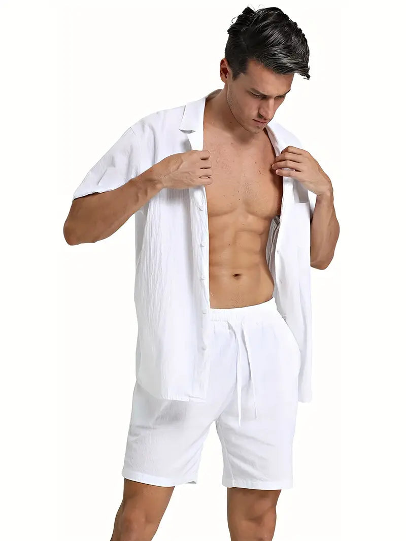 Completo Uomo Camicia Manica Corta con Bottoni e Pantaloncini