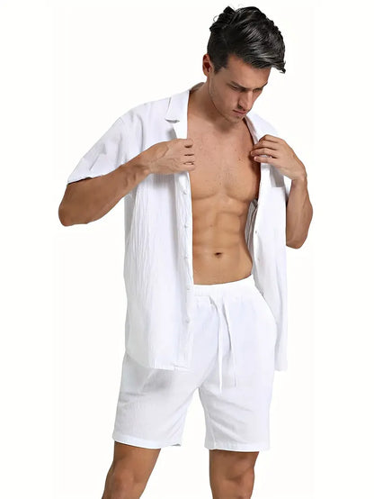 Completo Uomo Camicia Manica Corta con Bottoni e Pantaloncini