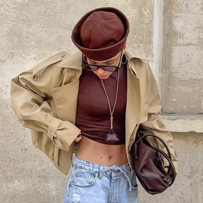Trench Coat Donna Tessuto Leggero Colletto Largo Manica Corta