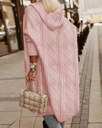 Cardigan Donna Lungo in Maglia con Cappuccio Comodo Casual