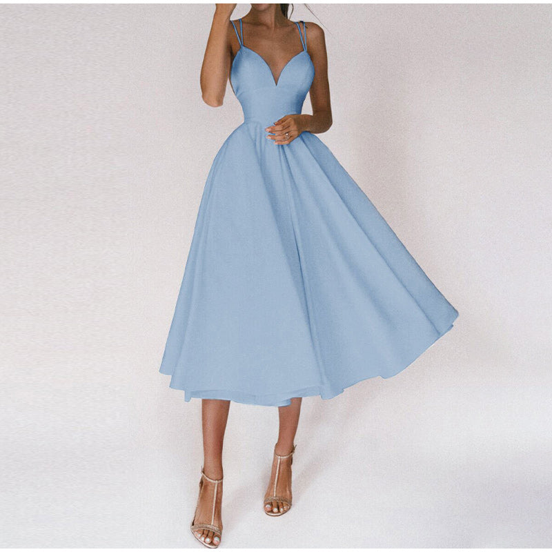 Abito Midi Donna con Spalline Sottili Elegante