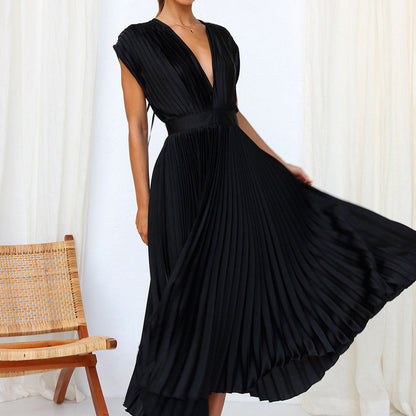 Abito Maxi Donna Plissettato Scollo a V