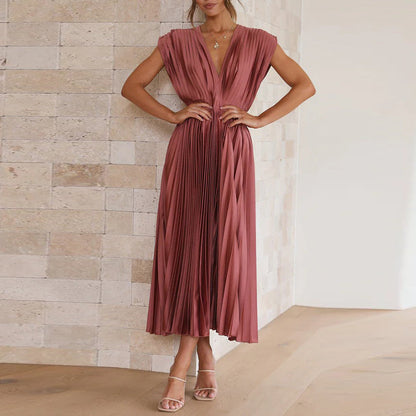 Abito Maxi Donna Plissettato Scollo a V