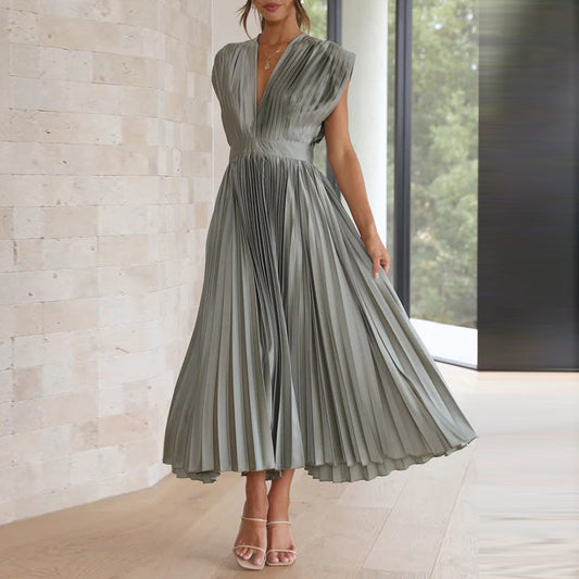 Abito Maxi Donna Plissettato Scollo a V - Brentozzi