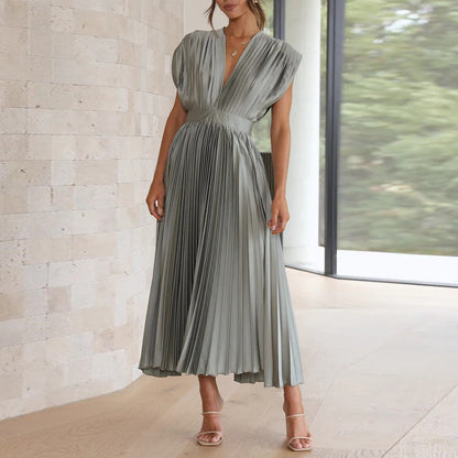 Abito Maxi Donna Plissettato Scollo a V