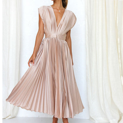 Abito Maxi Donna Plissettato Scollo a V