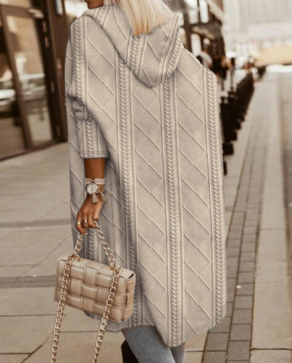 Cardigan Donna Lungo in Maglia con Cappuccio Comodo Casual