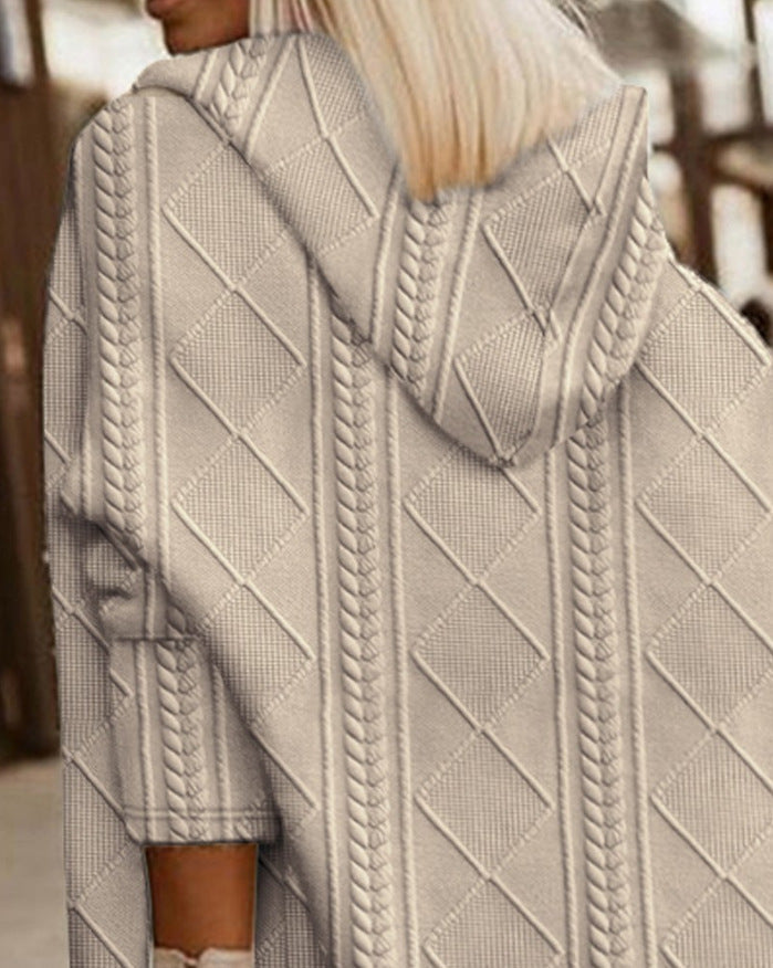 Cardigan Donna Lungo in Maglia con Cappuccio Comodo Casual