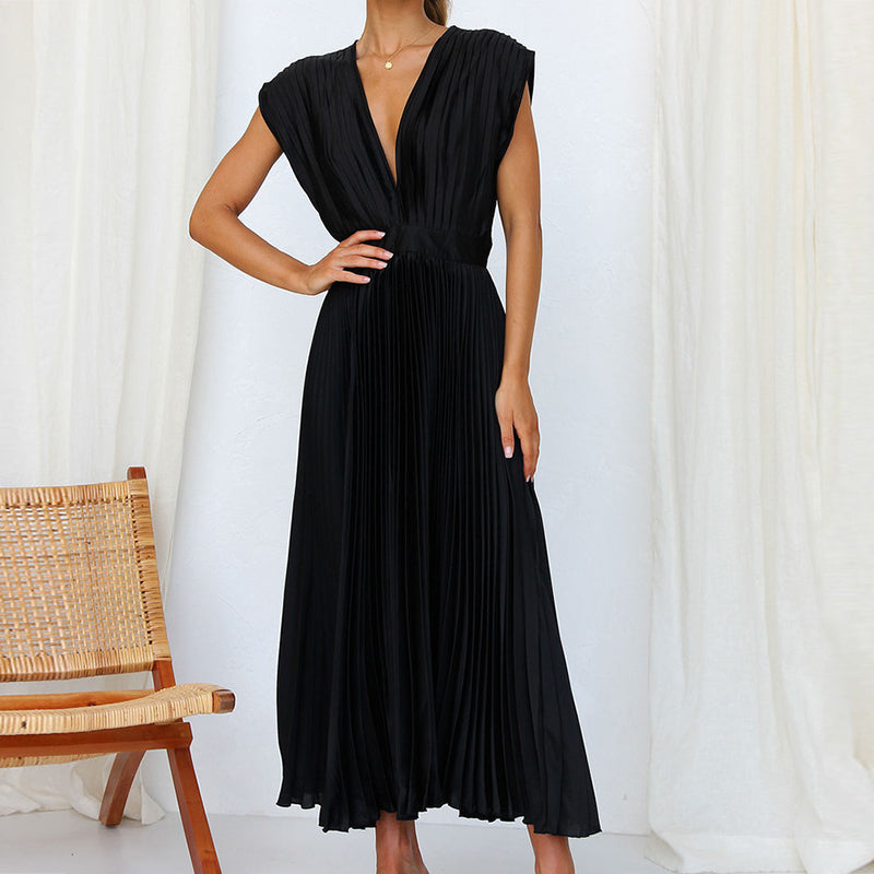 Abito Maxi Donna Plissettato Scollo a V