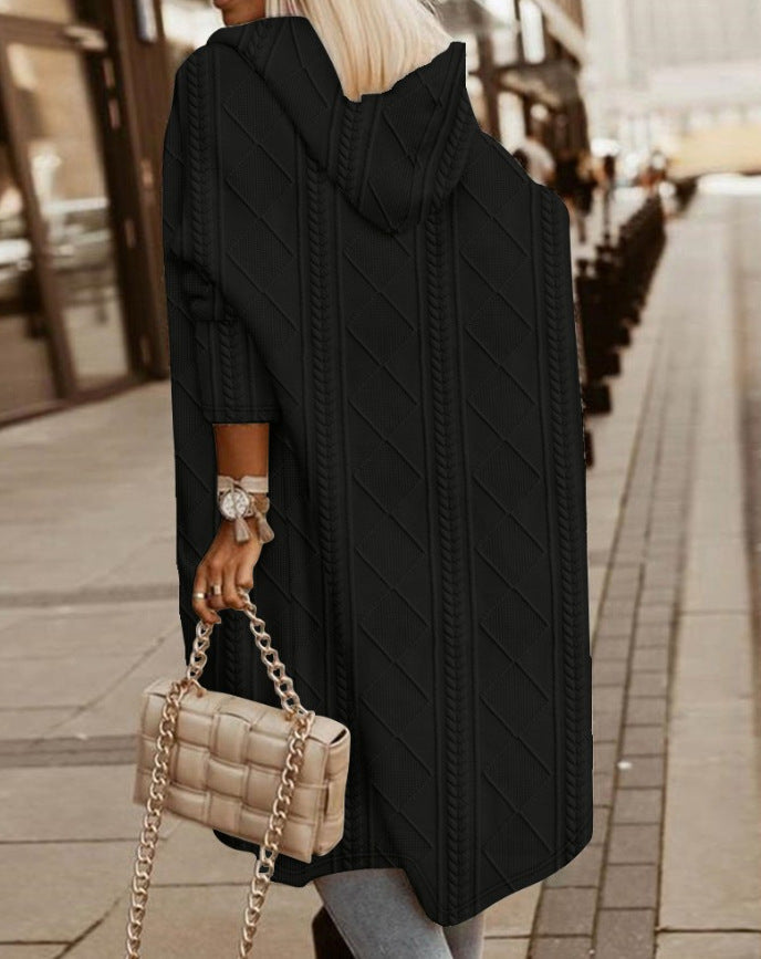 Cardigan Donna Lungo in Maglia con Cappuccio Comodo Casual
