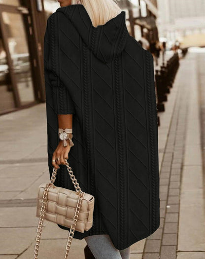 Cardigan Donna Lungo in Maglia con Cappuccio Comodo Casual