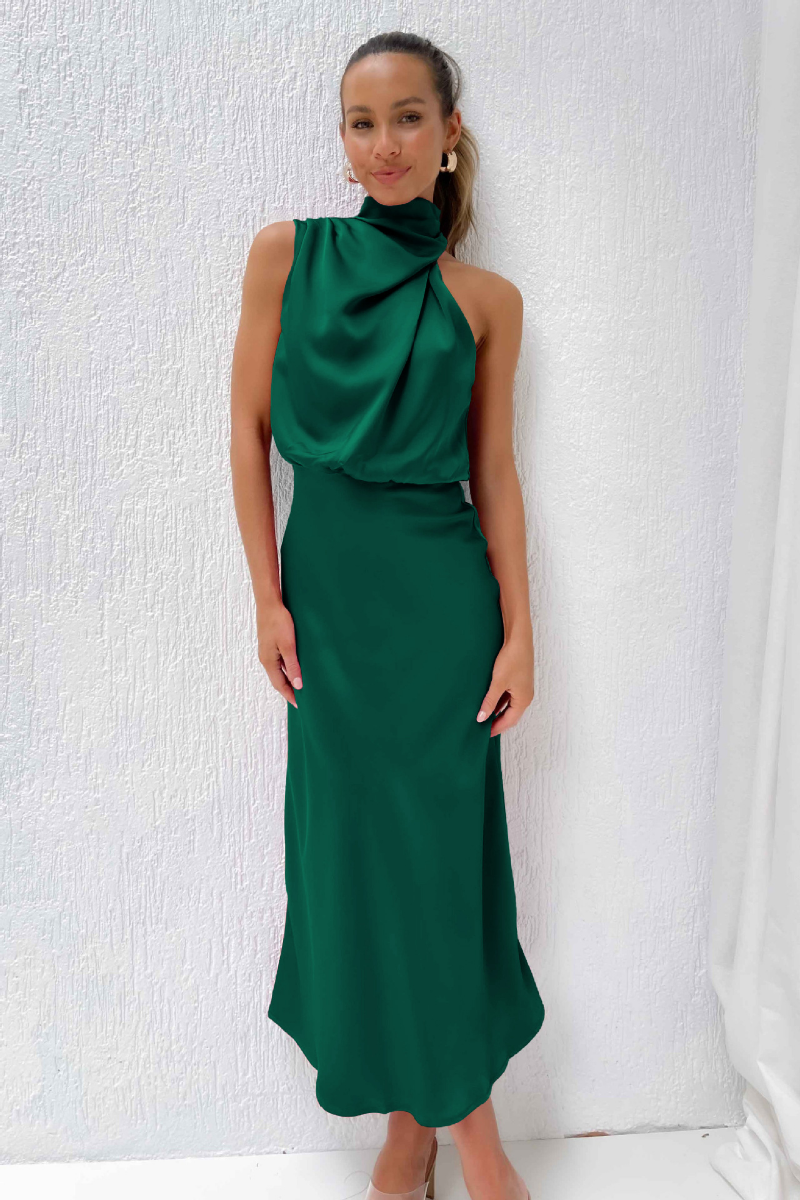 Abito Midi Donna con Scollo Asimmetrico