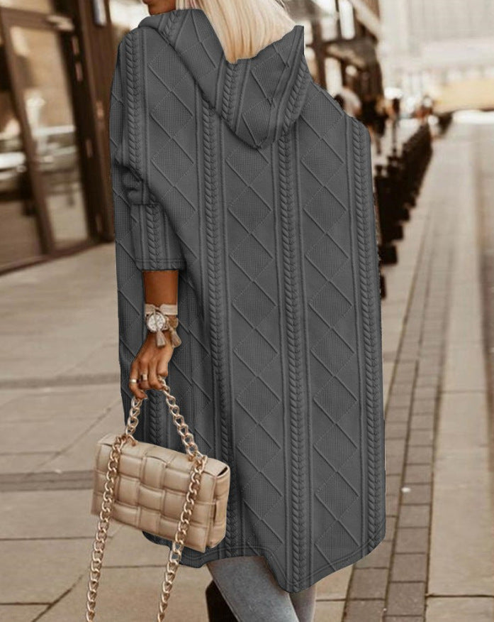 Cardigan Donna Lungo in Maglia con Cappuccio Comodo Casual