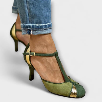 Scarpe Donna Décolleté Patchwork T-Strap Punta Chiusa - Brentozzi