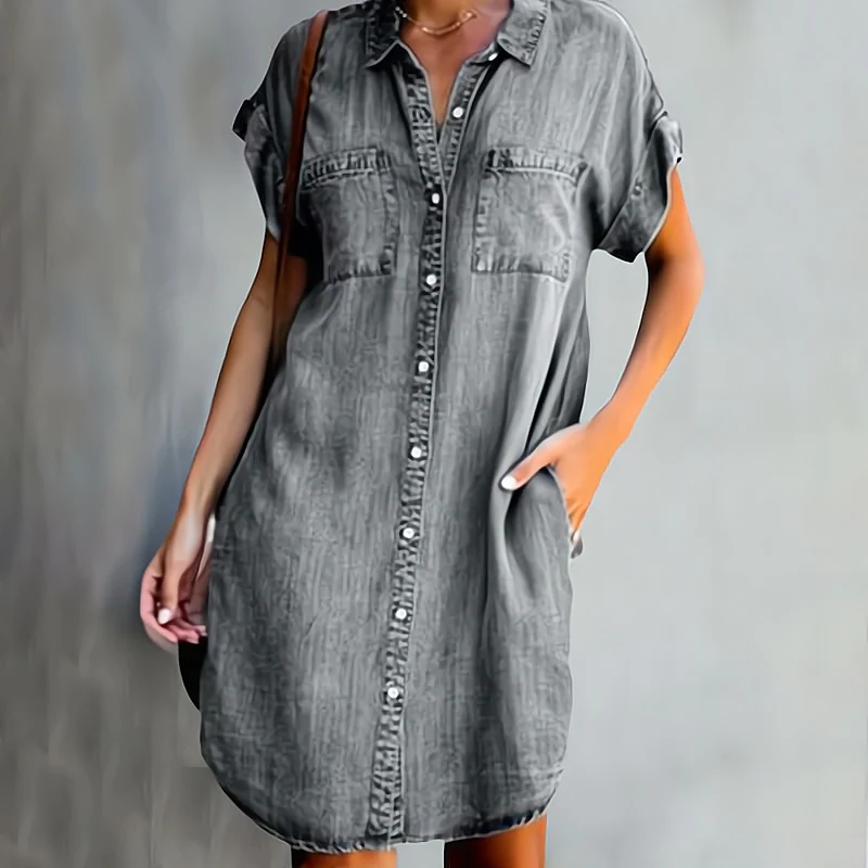 Abito Jeans Donna Casual con Bottoni
