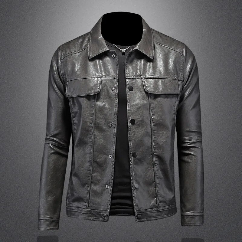Giacca Uomo in Pelle Stile Classico Primavera Autunno