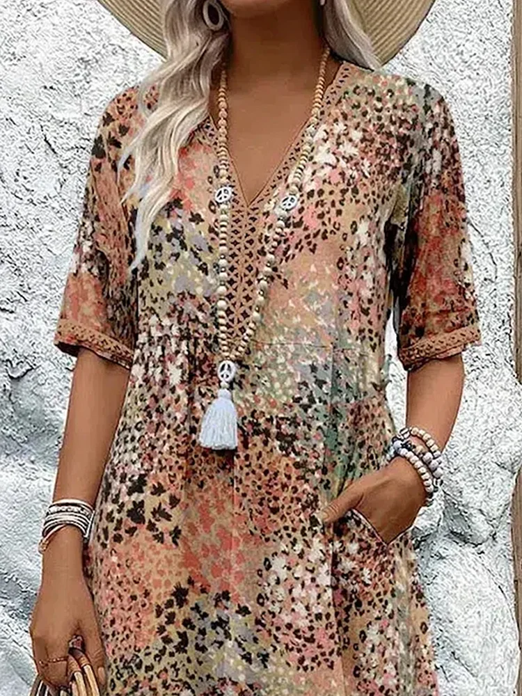 Abito Midi Donna Elegante con Fantasia Floreale