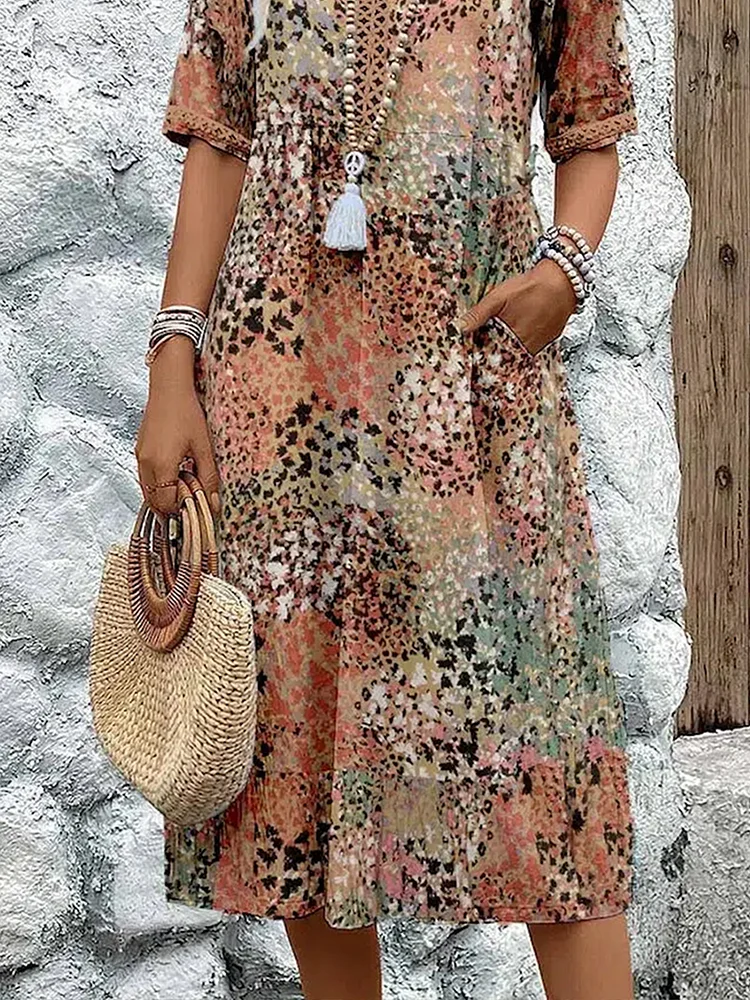 Abito Midi Donna Elegante con Fantasia Floreale