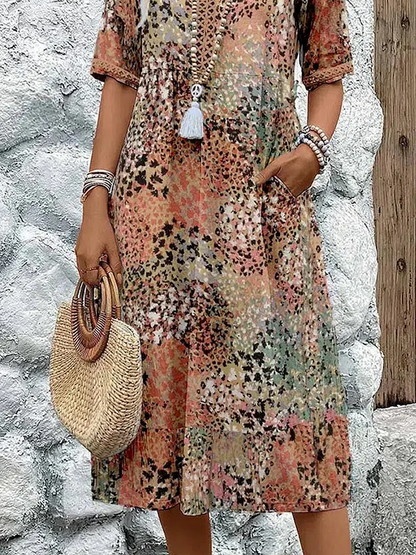 Abito Midi Donna Elegante con Fantasia Floreale