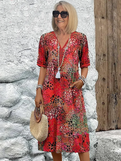 Abito Midi Donna Elegante con Fantasia Floreale