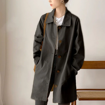 Trenchcoat Donna Monopetto con Rever Lunghezza al Ginocchio