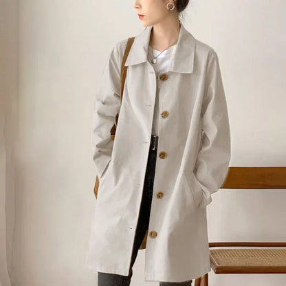 Trenchcoat Donna Monopetto con Rever Lunghezza al Ginocchio