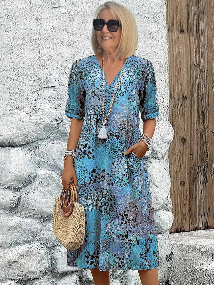 Abito Midi Donna Elegante con Fantasia Floreale