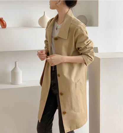 Trenchcoat Donna Monopetto con Rever Lunghezza al Ginocchio